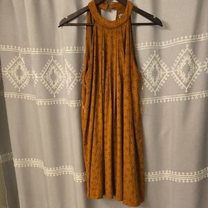 EARTHBOUND Yellow Pleated Halter Sundress